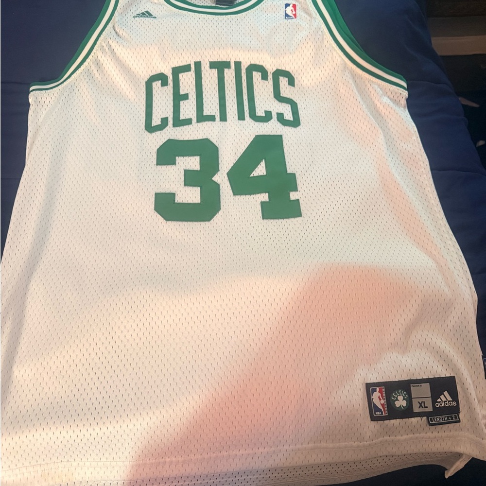 Adidas White and Green Celtics Jersey